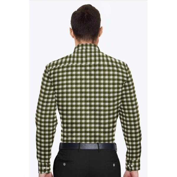Men's Cotton Blended Checked Full Sleeve Shirt (White-Green) - XL