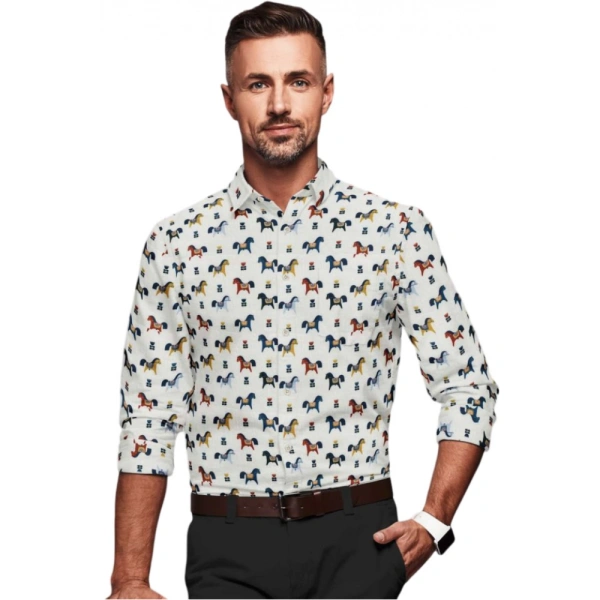 Men's Cotton Blended Printed Full Sleeve Shirt (Multicolor) - M