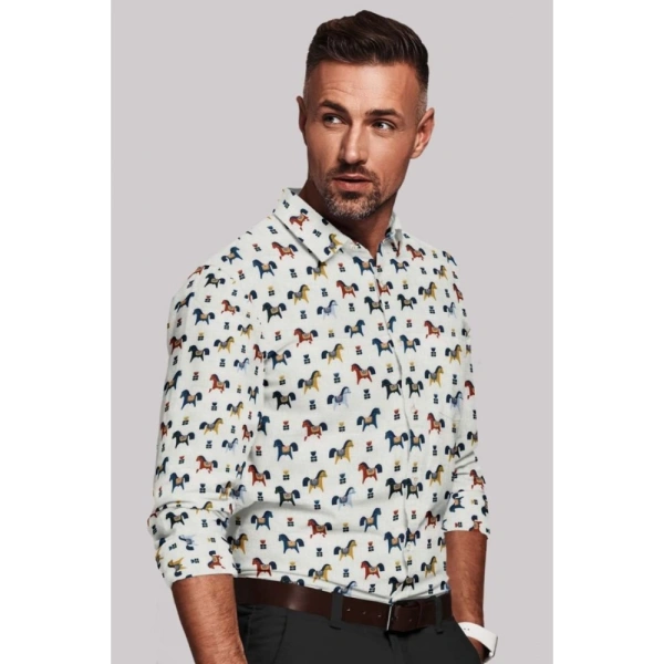 Men's Cotton Blended Printed Full Sleeve Shirt (Multicolor) - M