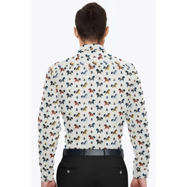 Men's Cotton Blended Printed Full Sleeve Shirt (Multicolor) - M