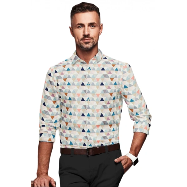Men's Cotton Blended Printed Full Sleeve Shirt (Multicolor) - M