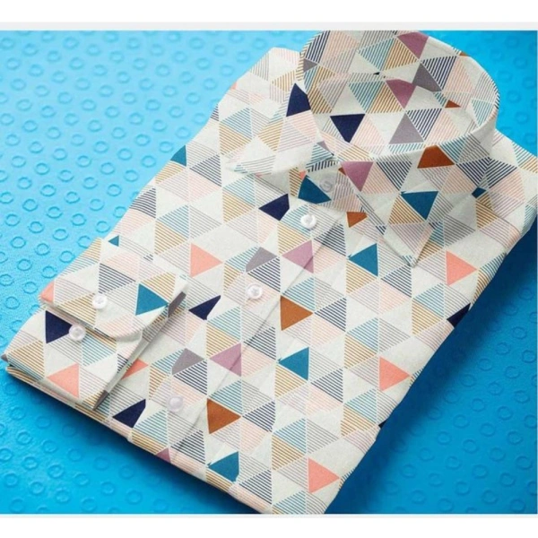 Men's Cotton Blended Printed Full Sleeve Shirt (Multicolor) - M