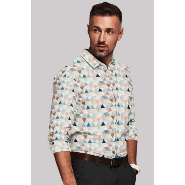 Men's Cotton Blended Printed Full Sleeve Shirt (Multicolor) - M