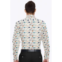 Men's Cotton Blended Printed Full Sleeve Shirt (Multicolor) - M