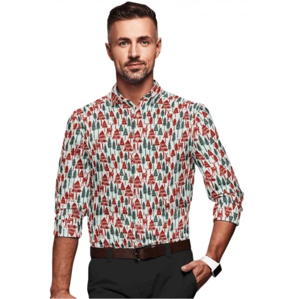 Men's Cotton Blended Printed Full Sleeve Shirt (Multicolor) - M