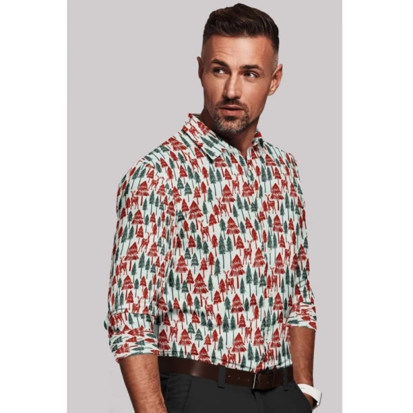 Men's Cotton Blended Printed Full Sleeve Shirt (Multicolor) - M