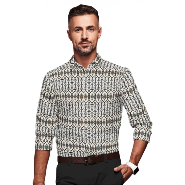 Men's Cotton Blended Printed Full Sleeve Shirt (Multicolor) - M