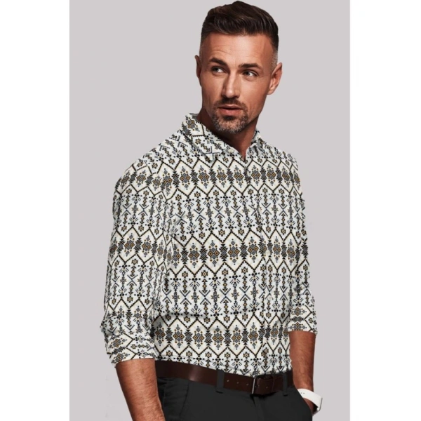 Men's Cotton Blended Printed Full Sleeve Shirt (Multicolor) - M