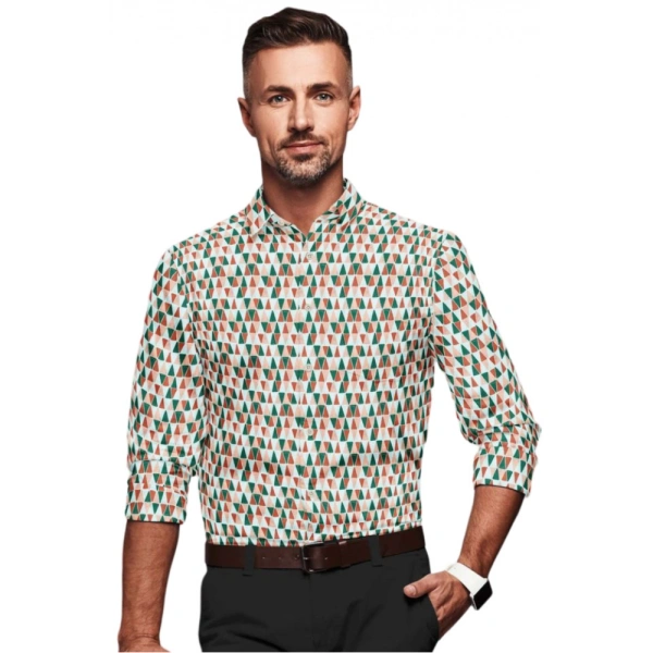 Men's Cotton Blended Printed Full Sleeve Shirt (Multicolor) - L