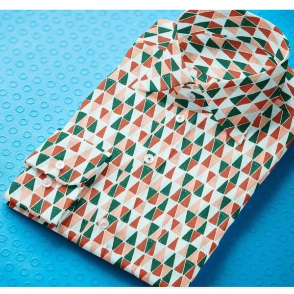 Men's Cotton Blended Printed Full Sleeve Shirt (Multicolor) - L
