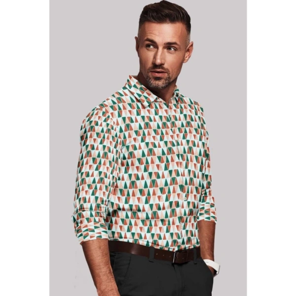 Men's Cotton Blended Printed Full Sleeve Shirt (Multicolor) - L