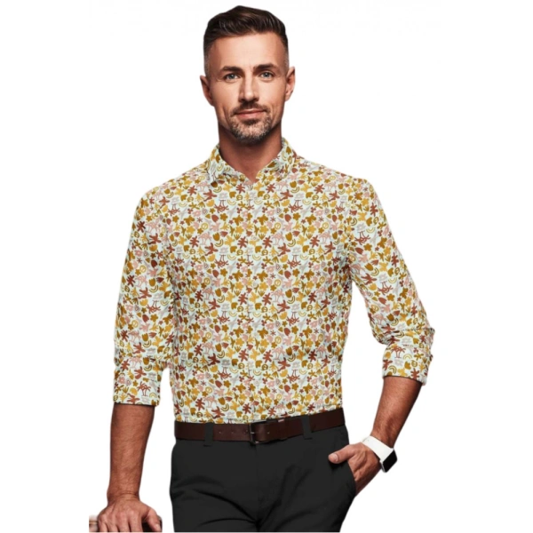 Men's Cotton Blended Printed Full Sleeve Shirt (Multicolor) - M