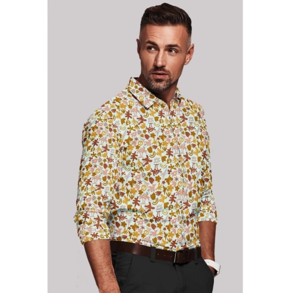 Men's Cotton Blended Printed Full Sleeve Shirt (Multicolor) - M
