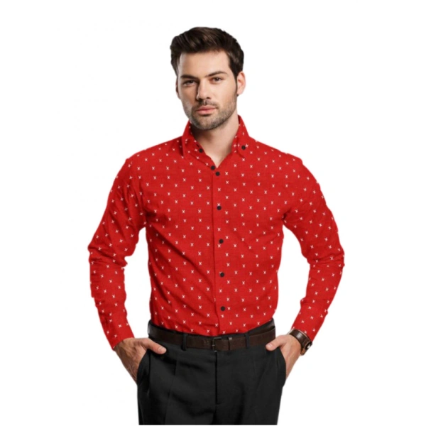 Men's Cotton Blended Printed Full Sleeve Shirt (Red) - L