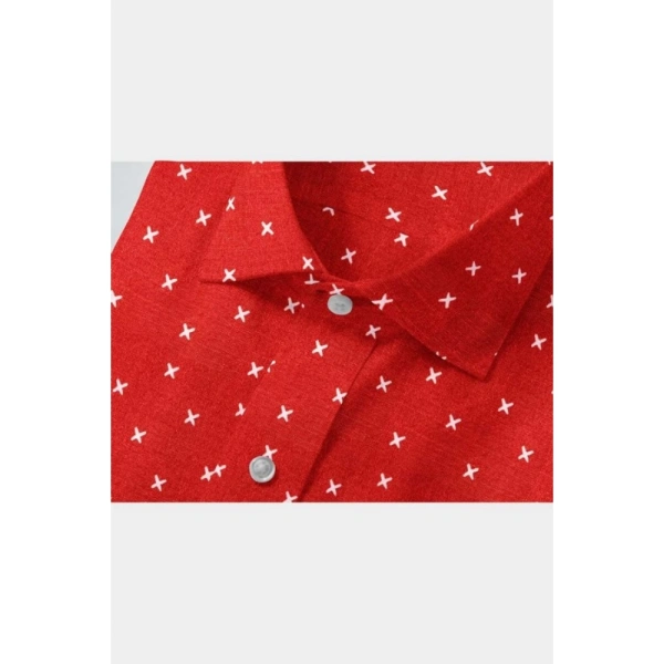Men's Cotton Blended Printed Full Sleeve Shirt (Red) - L