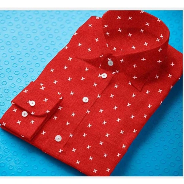 Men's Cotton Blended Printed Full Sleeve Shirt (Red) - L