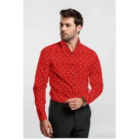 Men's Cotton Blended Printed Full Sleeve Shirt (Red) - L