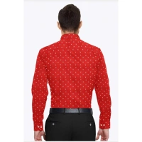 Men's Cotton Blended Printed Full Sleeve Shirt (Red) - L
