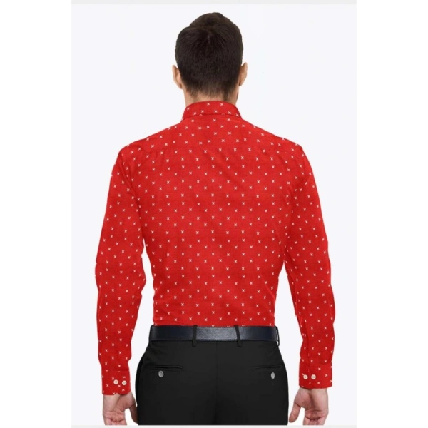 Men's Cotton Blended Printed Full Sleeve Shirt (Red) - L