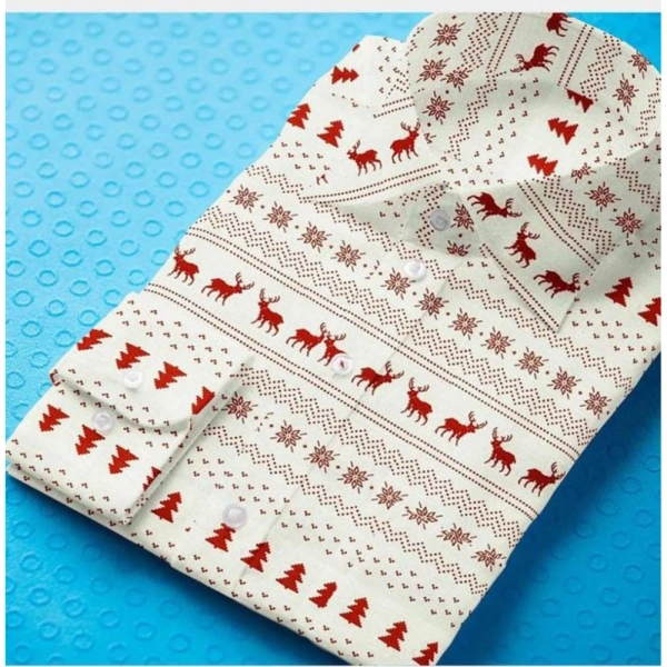 Men's Cotton Blended Printed Full Sleeve Shirt (White-Red) - M