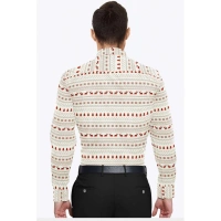 Men's Cotton Blended Printed Full Sleeve Shirt (White-Red) - M
