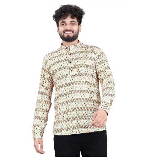 Men's Cotton Blended Printed Full Sleeve Shortkurta (Multicolor) - M