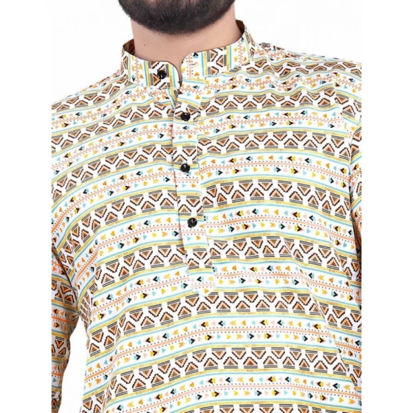 Men's Cotton Blended Printed Full Sleeve Shortkurta (Multicolor) - M