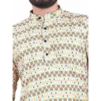 Men's Cotton Blended Printed Full Sleeve Shortkurta (Multicolor) - M