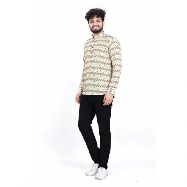 Men's Cotton Blended Printed Full Sleeve Shortkurta (Multicolor) - M