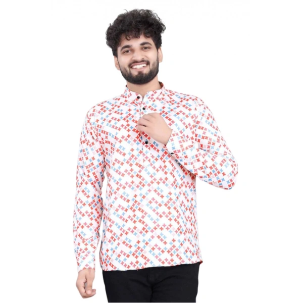 Men's Cotton Blended Printed Full Sleeve Shortkurta (Multicolor) - XL