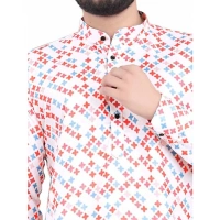 Men's Cotton Blended Printed Full Sleeve Shortkurta (Multicolor) - XL