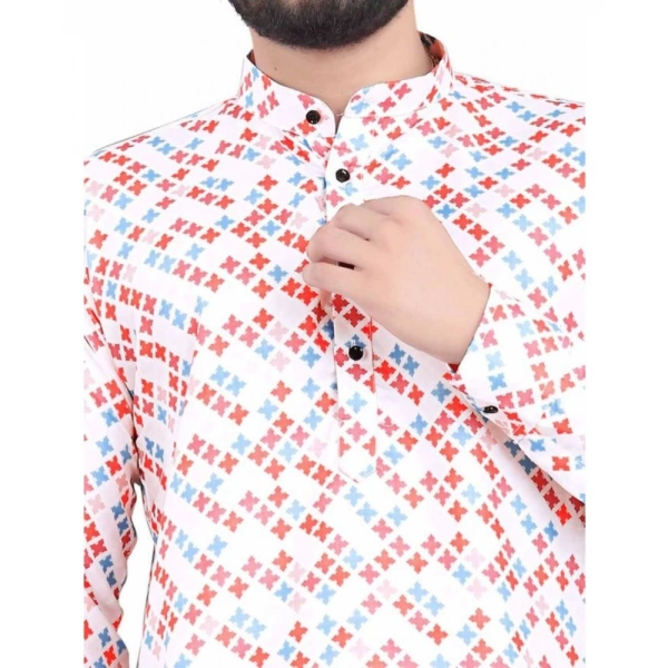 Men's Cotton Blended Printed Full Sleeve Shortkurta (Multicolor) - XL