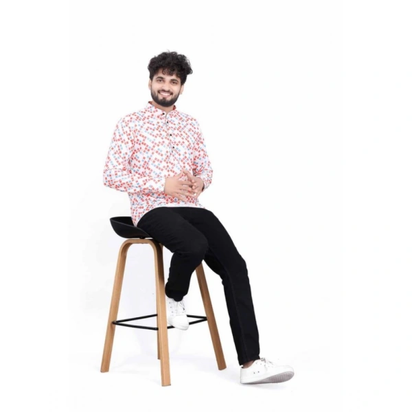 Men's Cotton Blended Printed Full Sleeve Shortkurta (Multicolor) - XL