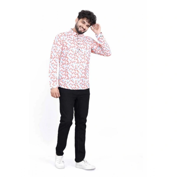 Men's Cotton Blended Printed Full Sleeve Shortkurta (Multicolor) - XL