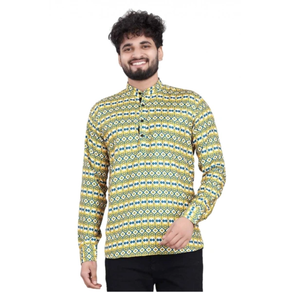 Men's Cotton Blended Printed Full Sleeve Shortkurta (Multicolor) - L