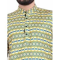 Men's Cotton Blended Printed Full Sleeve Shortkurta (Multicolor) - L