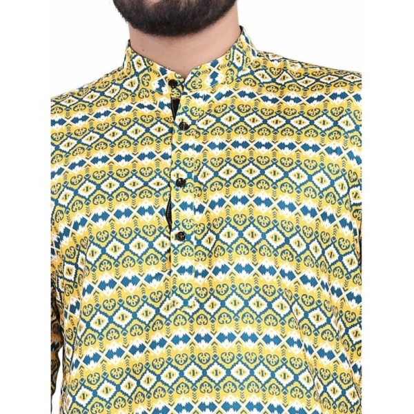 Men's Cotton Blended Printed Full Sleeve Shortkurta (Multicolor) - L