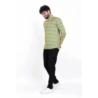 Men's Cotton Blended Printed Full Sleeve Shortkurta (Multicolor) - L