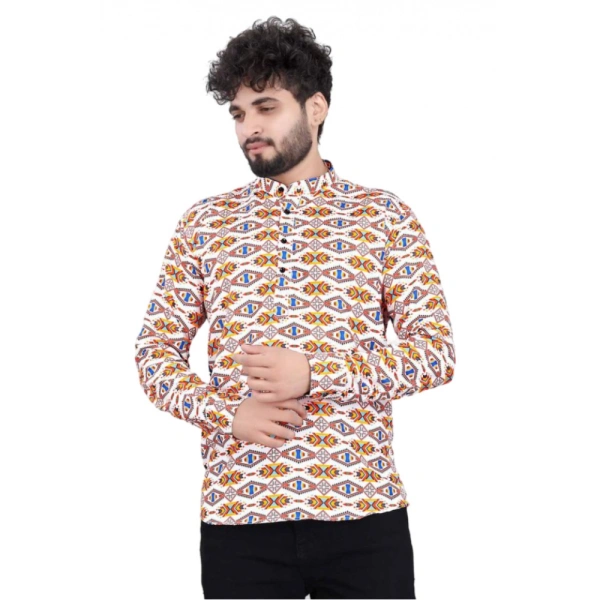 Men's Cotton Blended Printed Full Sleeve Shortkurta (Multicolor) - M