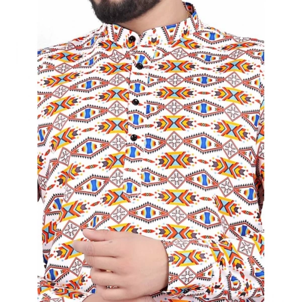 Men's Cotton Blended Printed Full Sleeve Shortkurta (Multicolor) - M