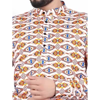 Men's Cotton Blended Printed Full Sleeve Shortkurta (Multicolor) - M