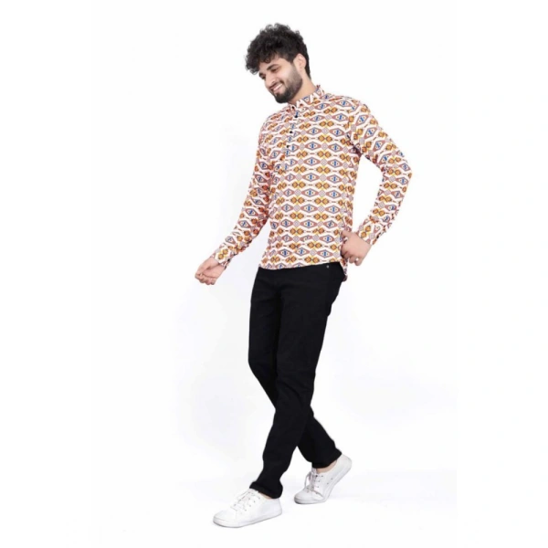 Men's Cotton Blended Printed Full Sleeve Shortkurta (Multicolor) - M