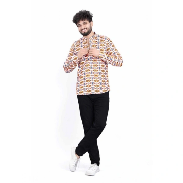 Men's Cotton Blended Printed Full Sleeve Shortkurta (Multicolor) - M