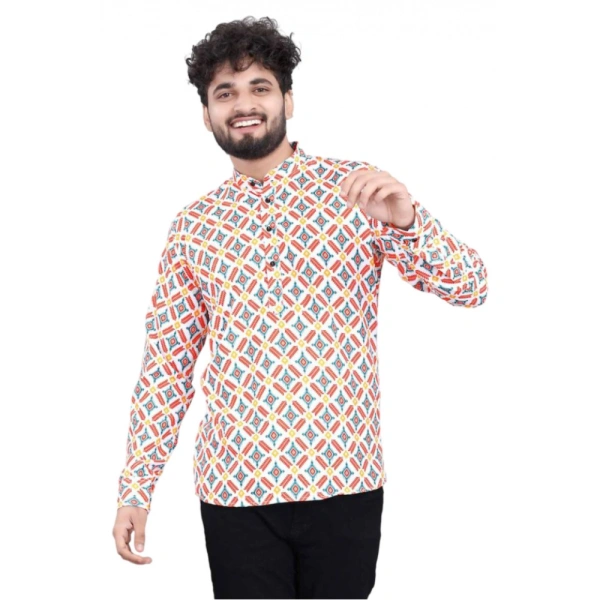 Men's Cotton Blended Printed Full Sleeve Shortkurta (Multicolor) - XL