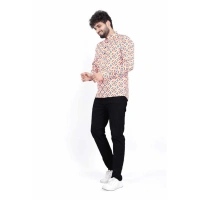 Men's Cotton Blended Printed Full Sleeve Shortkurta (Multicolor) - XL