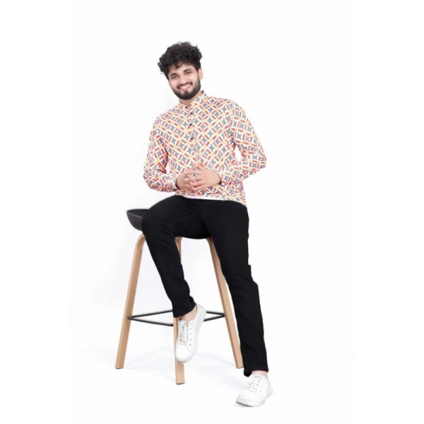 Men's Cotton Blended Printed Full Sleeve Shortkurta (Multicolor) - XL