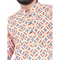 Men's Cotton Blended Printed Full Sleeve Shortkurta (Multicolor) - XL