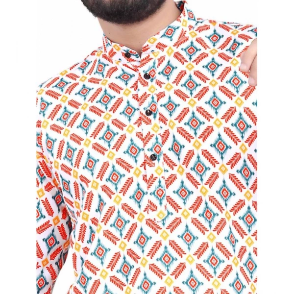 Men's Cotton Blended Printed Full Sleeve Shortkurta (Multicolor) - XL