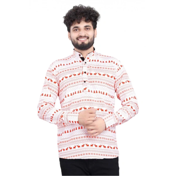 Men's Cotton Blended Printed Full Sleeve Shortkurta (Multicolor) - M
