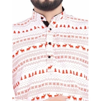 Men's Cotton Blended Printed Full Sleeve Shortkurta (Multicolor) - M
